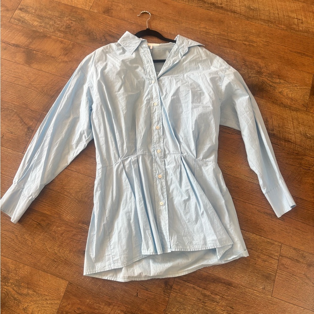 Zara Sky Blue Button Down with Cinched Waist